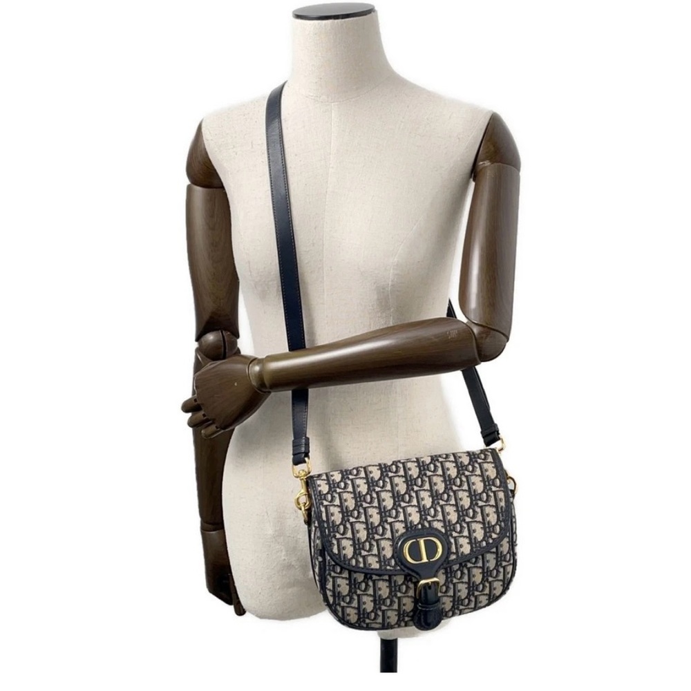 Christian Dior Oblique Bobby Bag Canvas X Leather Crossbody/Shoulder Navy Strap